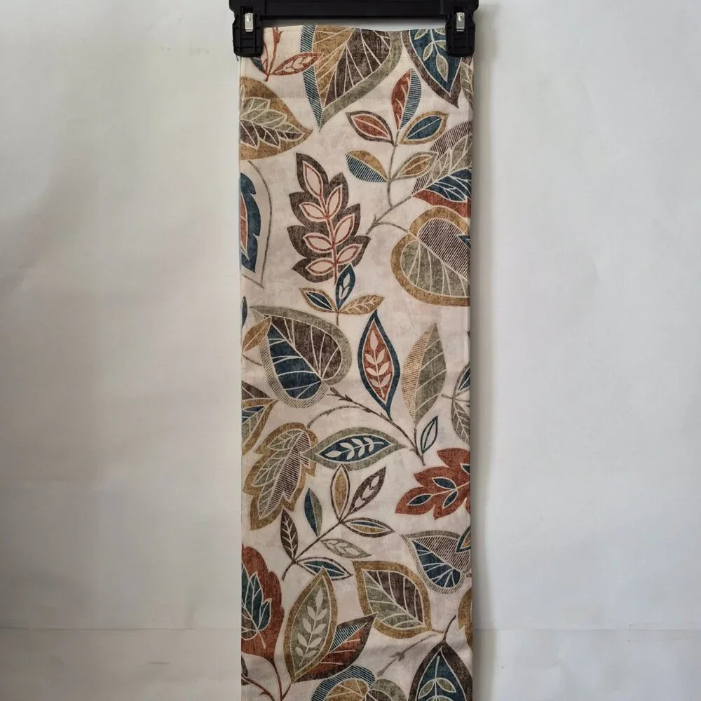 Vtg Excell Fabric Fall Floral Leaf Nature Shower Curtain Cream Brown Teal Rust